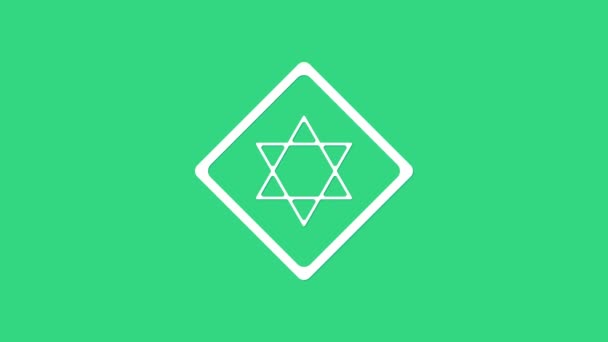 Estrella Blanca de David icono aislado sobre fondo verde. Símbolo religioso judío. Símbolo de Israel. Animación gráfica de vídeo 4K — Vídeos de Stock