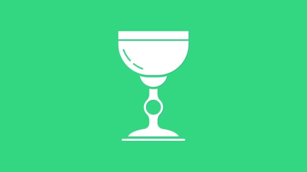 緑の背景に隔離された白いユダヤ人のゴブレットのアイコン。子供のためのユダヤワインカップ。シャバト用のキッドッシュカップ。4Kビデオモーショングラフィックアニメーション — ストック動画