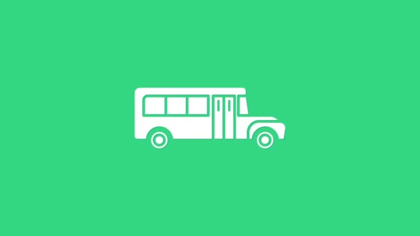 Biała ikona autobusu szkolnego na zielonym tle. Symbol transportu publicznego. 4K Animacja graficzna ruchu wideo — Wideo stockowe