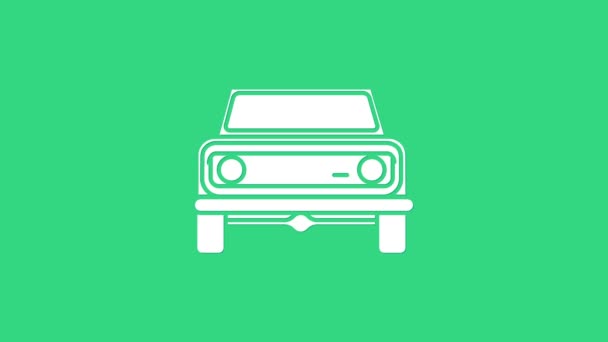 Біла поза автомобільною іконою ізольована на зеленому тлі. Знак джипу. 4K Відеографічна анімація — стокове відео