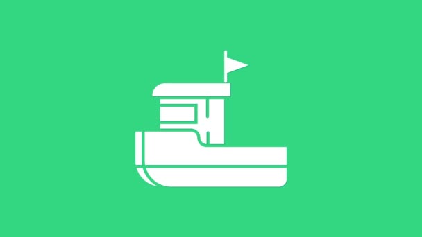 Witte vissersboot pictogram geïsoleerd op groene achtergrond. 4K Video motion grafische animatie — Stockvideo