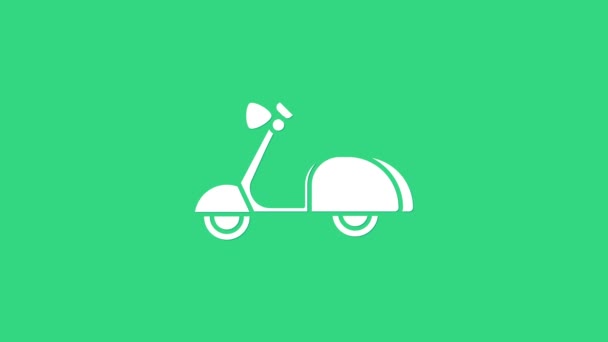 Белый иконка Скутер выделена на зеленом фоне. Видеографическая анимация 4K — стоковое видео
