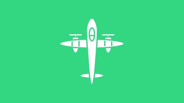 Fehér Régi retro vintage sík ikon elszigetelt zöld háttérrel. Repülő repülő ikon. Repülőgép jel. 4K Videó mozgás grafikus animáció — Stock videók