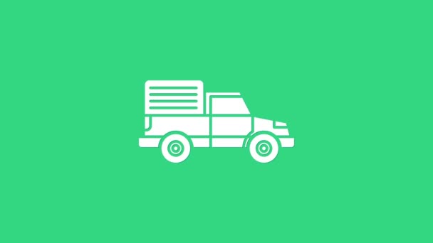 Białe dostawy pojazdu ciężarówki ikona izolowane na zielonym tle. 4K Animacja graficzna ruchu wideo — Wideo stockowe