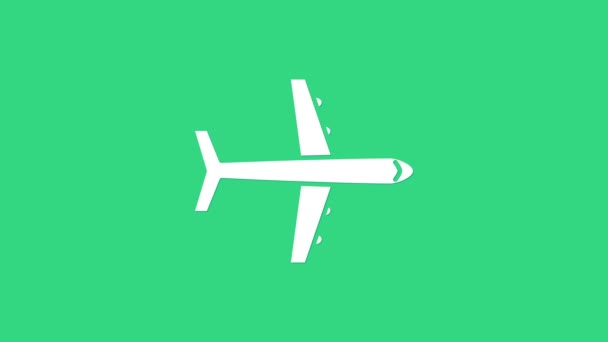 Ikona bílé roviny izolovaná na zeleném pozadí. Ikona létajícího letadla. Letecká značka. Grafická animace pohybu videa 4K — Stock video