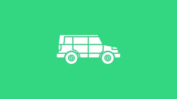 White Off silniční auto ikona izolované na zeleném pozadí. Značka džípu. Grafická animace pohybu videa 4K — Stock video