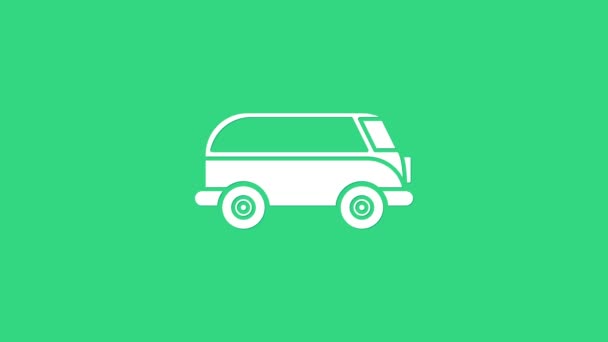 Icône minifourgonnette rétro blanche isolée sur fond vert. Vieux classique rétro van de voyage. Animation graphique de mouvement vidéo 4K — Video