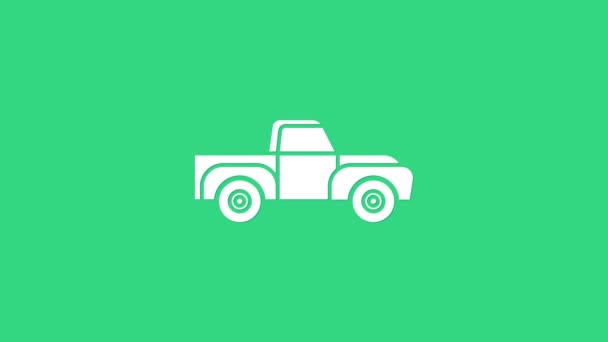 Піктограма вантажівки White Pickup ізольована на зеленому тлі. 4K Відео рух графічна анімація — стокове відео