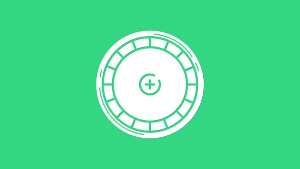 Blanco Casino ruleta icono de la rueda aislado sobre fondo verde. Animación gráfica de vídeo 4K — Vídeos de Stock