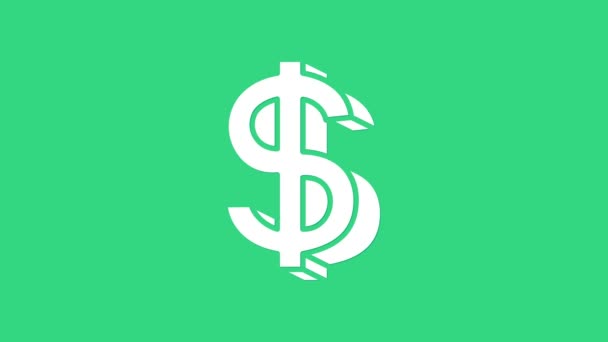 White Dollar symbol icon isolated on green background. Cash and money, wealth, payment symbol. Casino gambling. 4K Video motion graphic animation — Stock Video