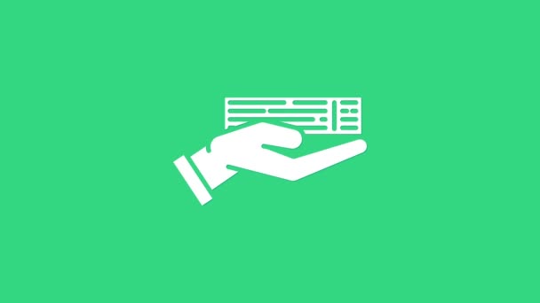 Witte Hand holding deck van speelkaarten pictogram geïsoleerd op groene achtergrond. Casino gokken. 4K Video motion grafische animatie — Stockvideo