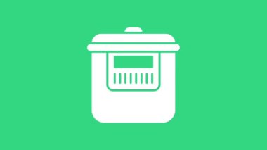 Beyaz Yavaş Pişirme simgesi yeşil arkaplanda izole edildi. Elektrikli tava. 4K Video hareketli grafik canlandırması