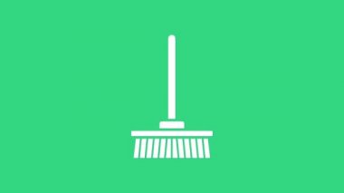 Beyaz Paspas simgesi yeşil arkaplanda izole edildi. Temizlik hizmeti konsepti. 4K Video hareketli grafik canlandırması