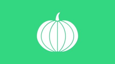 Beyaz Balkabağı simgesi yeşil arkaplanda izole edildi. Mutlu Cadılar Bayramı Partisi. 4K Video hareketli grafik canlandırması