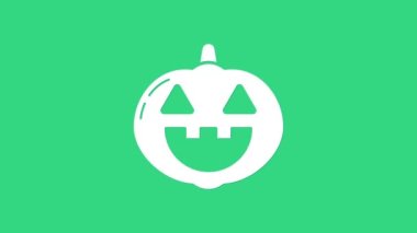 Beyaz Balkabağı simgesi yeşil arkaplanda izole edildi. Mutlu Cadılar Bayramı Partisi. 4K Video hareketli grafik canlandırması