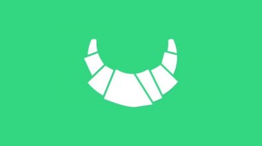 Beyaz kruvasan simgesi yeşil arka planda izole edildi. 4K Video hareketli grafik canlandırması