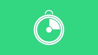 Beyaz Mutfak zamanlayıcı simgesi yeşil arkaplanda izole edildi. Mutfak aletleri. 4K Video hareketli grafik canlandırması