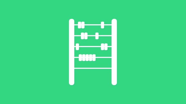 Ícone Abacus branco isolado em fundo verde. Quadro de contagem tradicional. Sinal de educação. Escola de Matemática. Animação gráfica em movimento de vídeo 4K — Vídeo de Stock