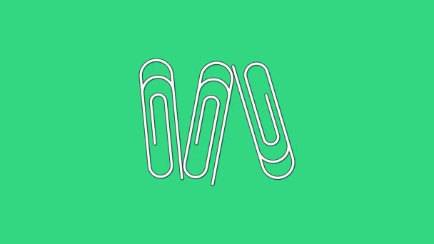 Witte paperclip pictogram geïsoleerd op groene achtergrond. 4K Video motion grafische animatie — Stockvideo