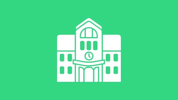 Ícone do prédio da Escola Branca isolado no fundo verde. Animação gráfica em movimento de vídeo 4K — Vídeo de Stock