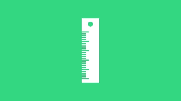 Λευκό εικονίδιο Ruler απομονώνεται σε πράσινο φόντο. Σύμβολο στρέιτ. 4K Γραφική κίνηση κίνησης βίντεο — Αρχείο Βίντεο