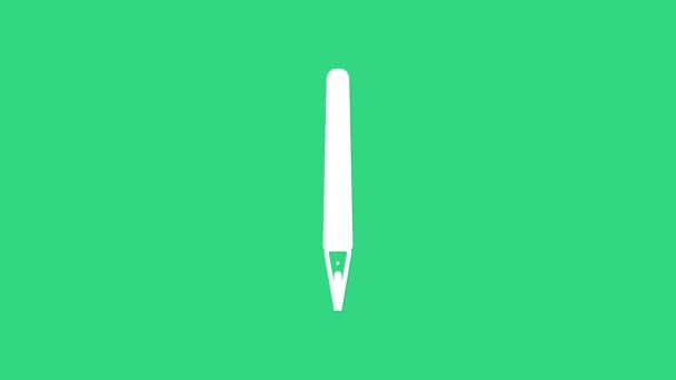 Λευκό εικονίδιο στυλό απομονώνονται σε πράσινο φόντο. 4K Γραφική κίνηση κίνησης βίντεο — Αρχείο Βίντεο