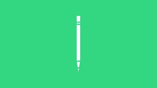 White Pencil with eraser and line icon isolated on green background. Drawing and educational tools. School office symbol. 4K Video motion graphic animation — Stock Video