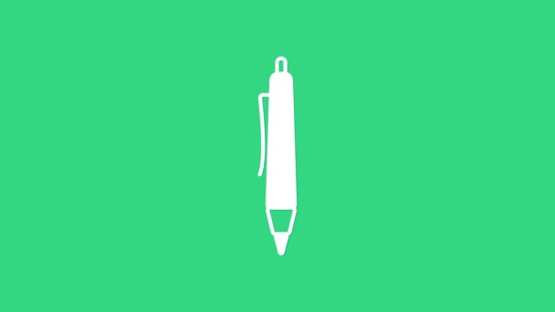 Ícone de caneta branca isolado no fundo verde. Animação gráfica em movimento de vídeo 4K — Vídeo de Stock