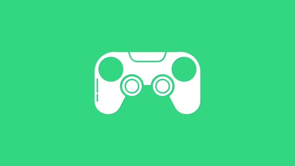 Bílá ikona Gamepadu izolovaná na zeleném pozadí. Herní ovladač. Grafická animace pohybu videa 4K — Stock video