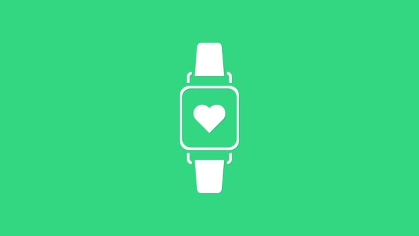 Relógio inteligente branco mostrando ícone de ritmo cardíaco isolado no fundo verde. Conceito de Fitness App. Animação gráfica em movimento de vídeo 4K — Vídeo de Stock