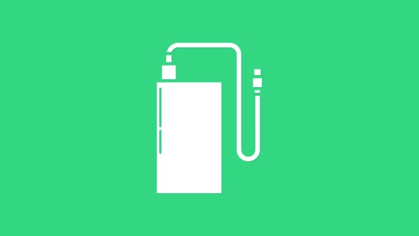 Witte Power bank met verschillende oplaadkabel pictogram geïsoleerd op groene achtergrond. Draagbaar laadapparaat. 4K Video motion grafische animatie — Stockvideo