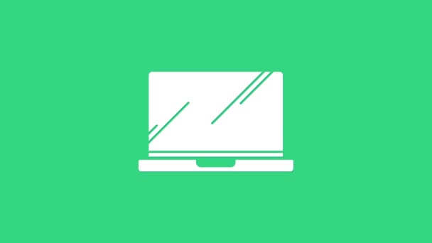 Піктограма білого ноутбука ізольована на зеленому фоні. Комп'ютерний ноутбук з порожнім значком екрана. 4K Відео рух графічна анімація — стокове відео