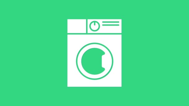 Icono de Arandela Blanca aislado sobre fondo verde. Icono de lavadora. Lavadora de ropa - lavadora. Símbolo de electrodomésticos. Animación gráfica de vídeo 4K — Vídeo de stock