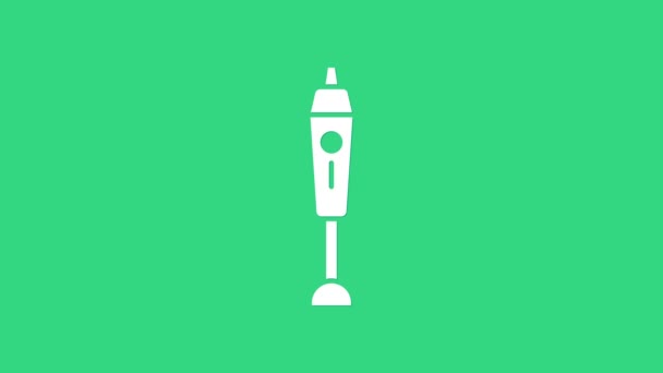 白色搅拌机图标孤立在绿色背景.厨房电动固定搅拌机与碗。煮平底锅、鸡尾酒或果汁.4K视频运动图形动画 — 图库视频影像