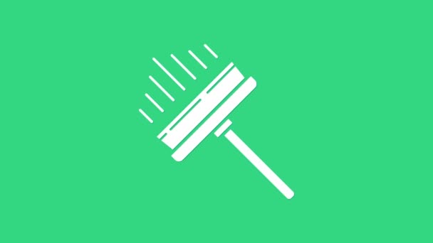 White Cleaning service with of rubber cleaner for windows icon isolated on green background. Squeegee, scraper, wiper. 4K Video motion graphic animation — Stock Video