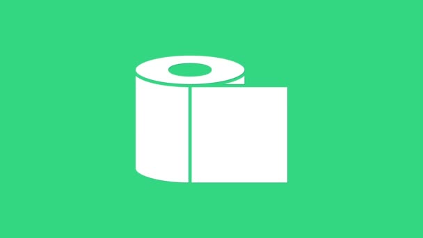 Bílý toaletní papír role ikona izolované na zeleném pozadí. Grafická animace pohybu videa 4K — Stock video