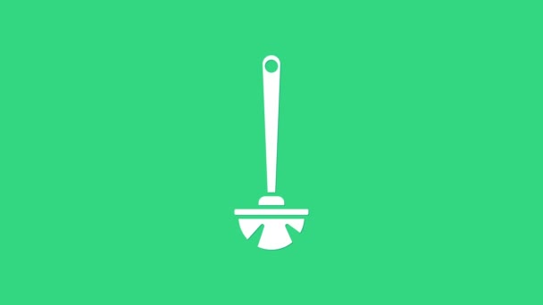 Biała ikona szczotki do toalety izolowana na zielonym tle. 4K Animacja graficzna ruchu wideo — Wideo stockowe