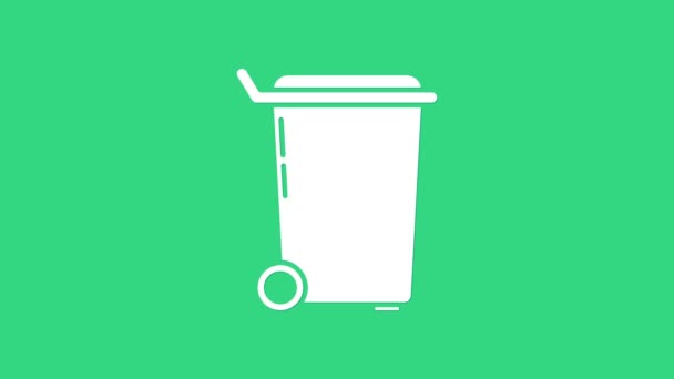 Papelera blanca puede icono aislado sobre fondo verde. Cartel de basura. Reciclar icono de cesta. Icono de basura de oficina. Animación gráfica de vídeo 4K — Vídeos de Stock