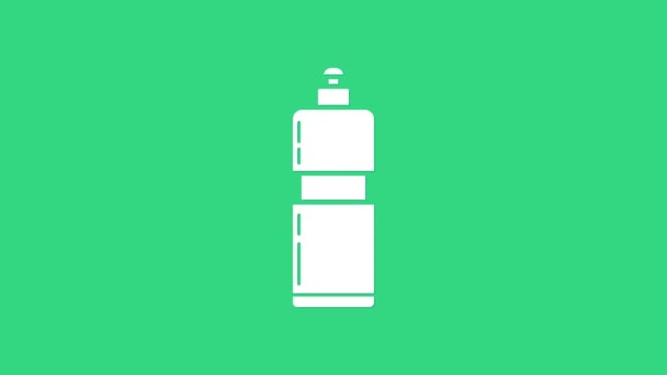 Hvid plastflaske til flydende vaskemiddel, blegemiddel, opvaskemiddel eller et andet rengøringsmiddel ikon isoleret på grøn baggrund. 4K Video bevægelse grafisk animation – Stock-video