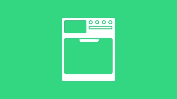 Vit bricka ikon isolerad på grön bakgrund. Tvättmaskinsikon. Tvättmaskin - tvättmaskin. Symbolen för hushållsapparater. 4K Video motion grafisk animation — Stockvideo