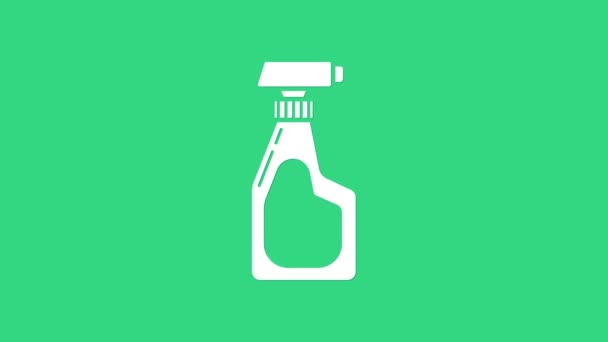 Botella pulverizadora blanca con detergente icono líquido aislado sobre fondo verde. Animación gráfica de vídeo 4K — Vídeo de stock