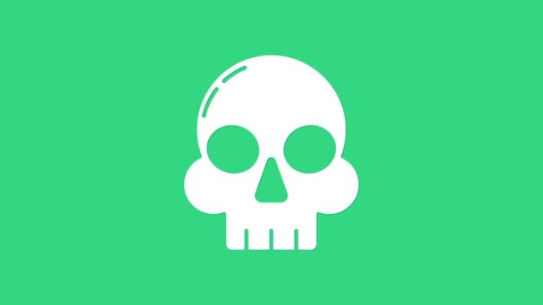 Vit dödskalle ikon isolerad på grön bakgrund. Glad halloweenfest. 4K Video motion grafisk animation — Stockvideo