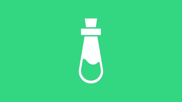 緑色の背景にアイコンが分離されたホワイトボトル。魔法の薬でフラスコ。ハッピーハロウィンパーティー。4Kビデオモーショングラフィックアニメーション — ストック動画