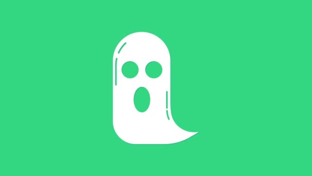 Ícone de fantasma branco isolado no fundo verde. Feliz festa de Halloween. Animação gráfica em movimento de vídeo 4K — Vídeo de Stock