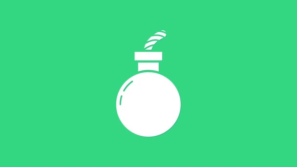 White Bomb ready to explode icon isolated on green background. Happy Halloween party. 4K Video motion graphic animation — Stock Video