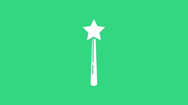 白色魔杖图标孤立在绿色背景。星形魔法配件。神奇的力量4K视频运动图形动画 — 图库视频影像