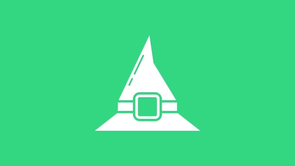 Vit häxa hatt ikon isolerad på grön bakgrund. Glad halloweenfest. 4K Video motion grafisk animation — Stockvideo