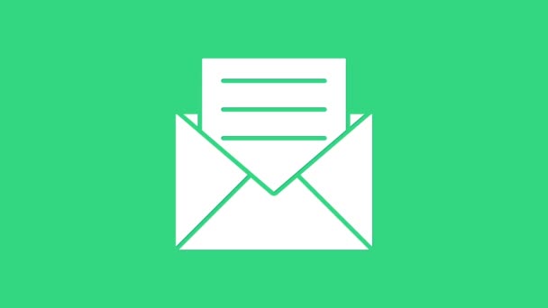 Amplop putih dengan ikon kartu undangan terisolasi dengan latar belakang hijau. Animasi grafis gerak Video 4K — Stok Video