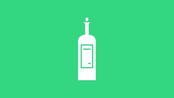 Bílá láhev vína ikona izolované na zeleném pozadí. Grafická animace pohybu videa 4K — Stock video
