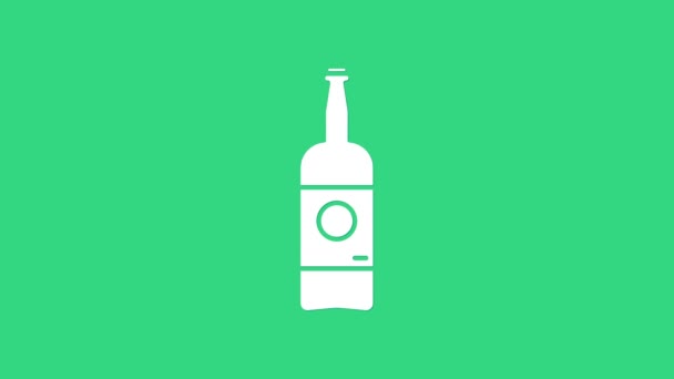 White Beer bottle icon isolated on green background. 4K Video motion graphic animation — Stock Video